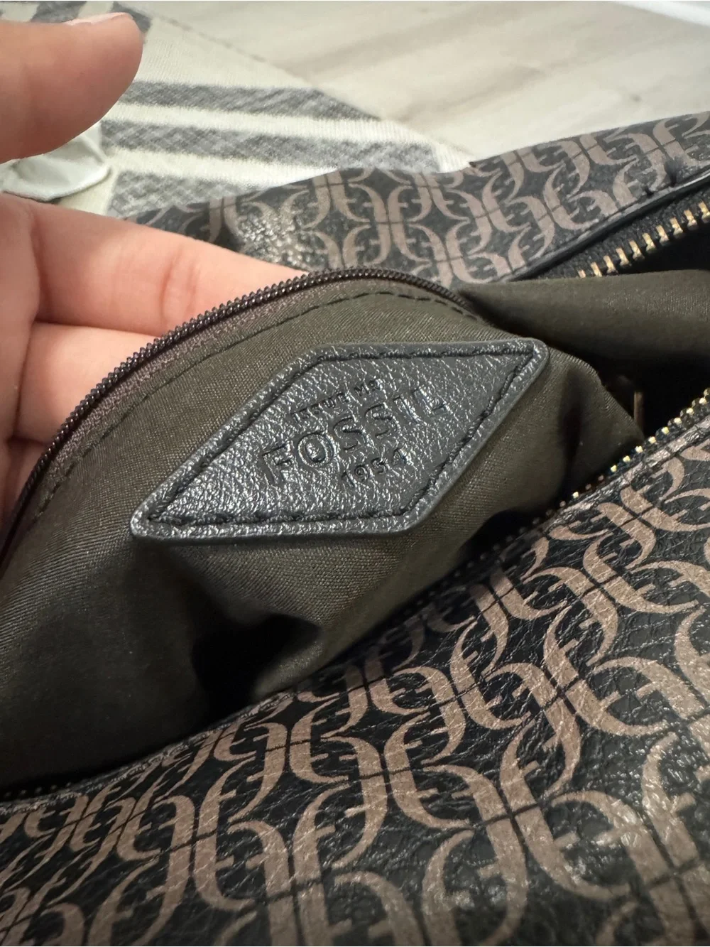 Fossil Brown Monogram Backpack with Floral Prints